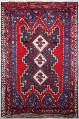 5'7"x8'2" Exhilarating Geometric Caucasian Rug in Phenomenal Red, Beige & Black, New 5.5x8 Wool Double Knot Opus, Hand-Knotted Tribal Balochi Rug, qk08907 