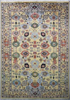 6'0x8'5 Chobi Ziegler Area Rug made using Vegetable dyes with Wool Pile - Geometric Design | Hand-Knotted in Gold