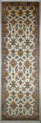 3'11x12'1 Chobi Ziegler Area Rug made using Vegetable dyes with Wool Pile - Floral Design | Hand-Knotted in White