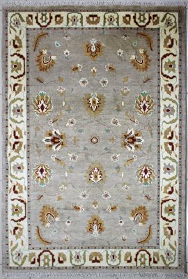 4'2x6'3 Chobi Ziegler Area Rug made using Vegetable dyes with Wool Pile - Floral Design | Hand-Knotted in Beige