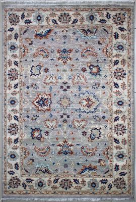 4'1x6'0 Chobi Ziegler Area Rug made using Vegetable dyes with Wool Pile - Floral Design | Hand-Knotted in Grey