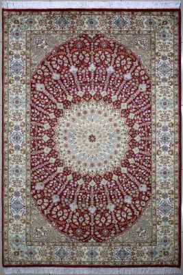 5'0x8'2 Pak Persian High Quality Area Rug with Wool Pile - Floral Design | Hand-Knotted in Red