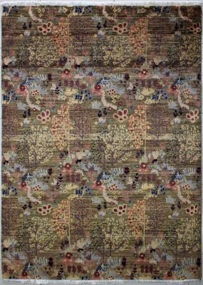 5'5x7'8 Chobi Ziegler Area Rug made using Vegetable dyes with Wool Pile - Floral Design | Hand-Knotted in Brown