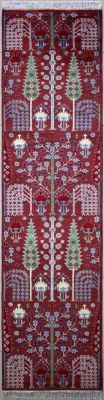 2'7x10'2 Pak Persian High Quality Area Rug with Wool Pile - Floral Design | Hand-Knotted in Maroon