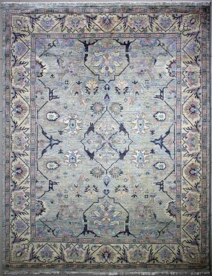 8'1x10'2 Chobi Ziegler Area Rug made using Vegetable dyes with Silk & Wool Pile - Floral Design | Hand-Knotted in Grey