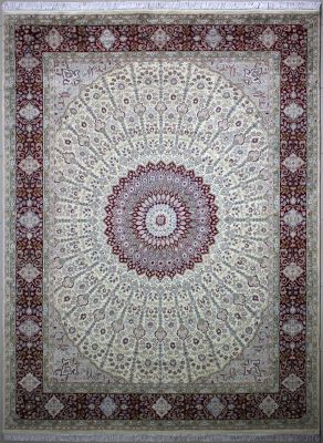 8'10x12'10 Pak Persian High Quality Area Rug with Silk & Wool Pile - Floral Design | Hand-Knotted in White
