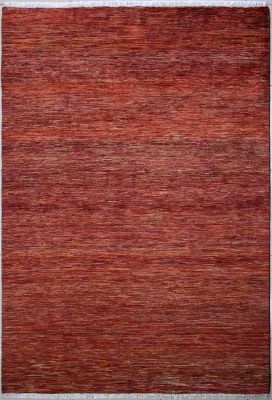 6'1"x9'2" Radiant Solid Gabbeh Rug in Enrapturing Organic Dyed Maroon, Maroon, New 6x9 Wool Double Knot Masterwork, Hand-Knotted Contemporary Rug, qk08931 