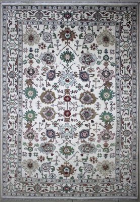 6'1"x9' Resplendent Floral Chobi Ziegler Rug in Ravishing Organic Dyed White, Beige & Grey, New 6x9 Wool Double Knot Manifestation, Hand-Knotted Contemporary Rug, qk08928 