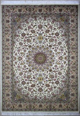 6'x9'1" Graceful Medallion Pak Persian Rug in Dreamy White, Beige & Grey, New 6x9 Wool Double Knot Creation, Hand-Knotted Kashan / Isfahan Rug, qk08935 