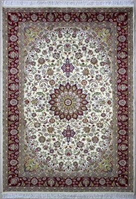 6'x9'2" Splendid Medallion Pak Persian Rug in Harmonizing White, Beige & Red, New 6x9 Wool Double Knot Composition, Hand-Knotted Kashan / Isfahan Rug, qk08934 