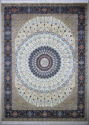 8'11"x12'4" Refreshing Floral Pak Persian Rug in Glistening White, Beige & Red, New 9x12 Wool, Silk Double Knot Innovation, Hand-Knotted Taj Mahal Rug, qk08933 