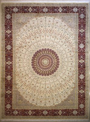 11'8"x17'8" Spectacular Floral Pak Persian Rug in Bewitching White, Beige & Red, New 12x18 Wool, Silk Double Knot Jewel, Hand-Knotted Taj Mahal Rug, qk08932 