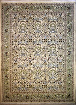 11'9x17'8 Pak Persian High Quality Area Rug with Silk & Wool Pile - Floral Design | Hand-Knotted in White