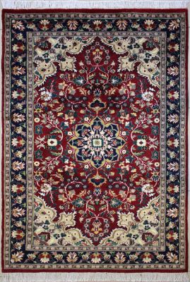 4'x6'4" Outstanding Floral Pak Persian Rug in Grilling Red, Beige & Blue, New 4x6 Wool Double Knot Workmanship, Hand-Knotted Kashan / Isfahan Rug, qk08965