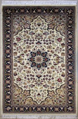 4'x6'3" Graceful Floral Pak Persian Rug in Miraculous White, Beige & Black, New 4x6 Wool Double Knot Marvel, Hand-Knotted Kashan / Isfahan Rug, qk08961
