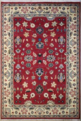 6'x9'4" Opulent Floral Pak Persian Rug in Ravishing Red, Grey & White, New 6x9 Wool Double Knot Masterwork, Hand-Knotted Mahal Rug, qk08949