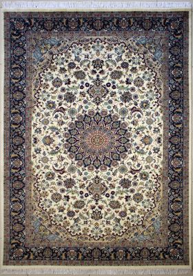 6'x9'1" Vibrant Floral Pak Persian Rug in Charming White, Beige & Blue, New 6x9 Wool Double Knot Accomplishment, Hand-Knotted Kashan / Isfahan Rug, qk08958