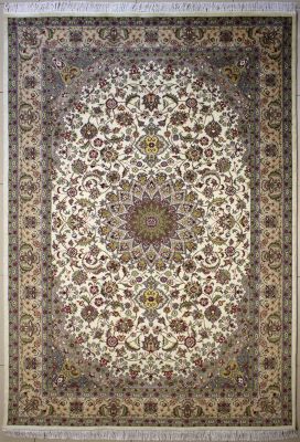 6'x9'2" Thrilling Floral Pak Persian Rug in Magical White, Beige & Grey, New 6x9 Wool Double Knot Conception, Hand-Knotted Kashan / Isfahan Rug, qk08959