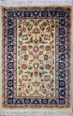 2'7"x4'2" Epic Floral Pak Persian Rug in Euphoric Gold, Blue & Brown, New 2.5x4 Wool, Silk Beauty, Hand-Knotted Mahal Rug, qk9000