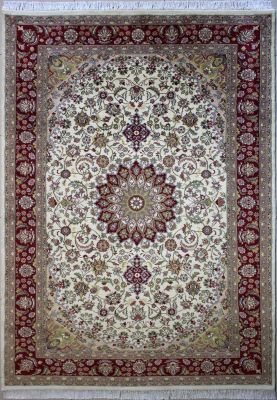 5'11"x9'3" Epic Floral Pak Persian Rug in Inspirational White, Beige & Red, New 6x9 Wool Double Knot Handiwork, Hand-Knotted Kashan / Isfahan Rug, qk08991