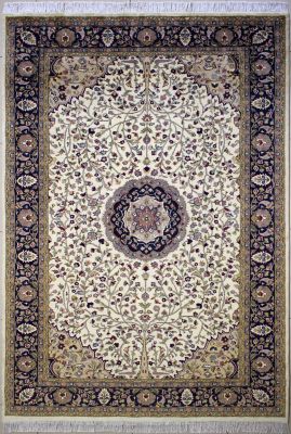 5'11"x9'2" Sumptuous Floral Pak Persian Rug in Intoxicating White, Beige & Blue, New 6x9 Wool Double Knot Perfection, Hand-Knotted Kashan / Isfahan Rug, qk08992