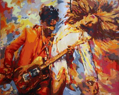 The Formidable Wonder: "Rockin' the Fusion" in Tantalizing Orange, Brown & White, Brushwork in 16x20(in) Acrylic on Canvas painting, Impressionism / Everyday Life Art, pal42