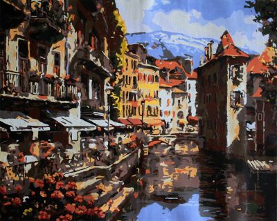 The Legendary Workmanship: "Reflections of Europe" in Gleaming Brown, Gold & White, Brushwork in 16x20(in) Acrylic on Canvas painting, Scenic Art, pa178l