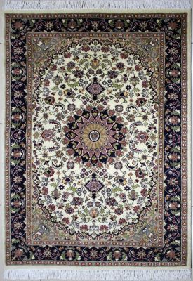 4'1"x6'5" Reinvigorating Floral Pak Persian Rug in Enriching White, Beige & Blue, New 4x6 Wool Double Knot Achievement, Hand-Knotted Kashan / Isfahan Rug, qk08986