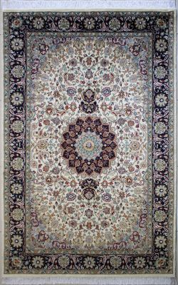 5'x8'1" Amazing Floral Pak Persian Rug in Opulent White, Black & Grey, New 5x8 Wool, Silk Double Knot Jewel, Hand-Knotted Kashan / Isfahan Rug, qk08975