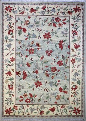 6'5"x9'5" Sparkling Floral Chobi Ziegler Rug in Whimsical Organic Dyed Grey, Red & White, New 6.5x10 Wool Double Knot Masterpiece, Hand-Knotted Contemporary Rug, qk08994