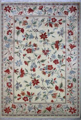 6'5"x9'6" Fantastic Floral Chobi Ziegler Rug in Warming Organic Dyed White, Beige & Red, New 6.5x10 Wool Double Knot Perfection, Hand-Knotted Contemporary Rug, qk08973