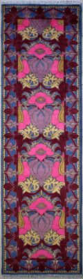 2'8"x10'3" Phenomenal Geometric Chobi Ziegler Rug in Bewitching Organic Dyed Maroon, Pink & Turquoise, New 2.5x10 Wool Double Knot Jewel, Runner Hand-Knotted Contemporary Rug, qk08980