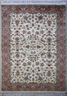 4'1"x6'4" Grand Floral Pak Persian Rug in Elegant White, Beige & Reddish Brown, New 4x6 Wool Double Knot Marvel, Hand-Knotted Mahal Rug, qk08995