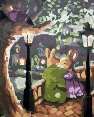 The Soothing Contribution: "Cozy Corner Companions" in Vivid Purple, Green & White, Brushwork in 16x20(in) Acrylic on Canvas painting, Modern & Contemporary Art, pa115p