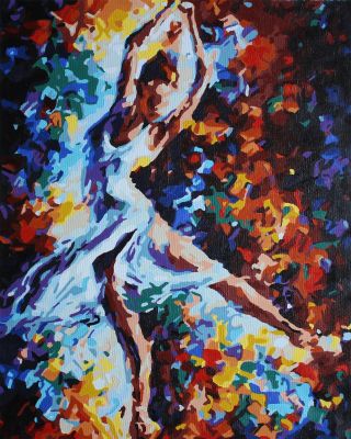 The Fabulous Artwork: "Dancing in the Rainbow" in Gleaming Black, Reddish Brown & Turquoise, Brushwork in 16x20(in) Acrylic on Canvas painting, Impressionism / Everyday Life Art, pa105p