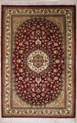 3'1x5'1 Pak Persian High Quality Area Rug with Silk & Wool Pile - Floral Design | Hand-Knotted in Red