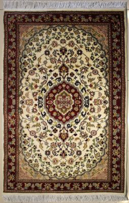 3'0x5'3 Pak Persian High Quality Area Rug with Wool Pile - Floral Design | Hand-Knotted in White