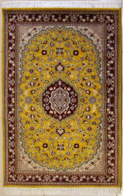 3'1x5'4 Pak Persian High Quality Area Rug with Silk & Wool Pile - Floral Design | Hand-Knotted in Gold