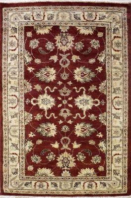 2'11x5'3 Chobi Ziegler Area Rug made using Vegetable dyes with Wool Pile - Floral Design | Hand-Knotted in Red
