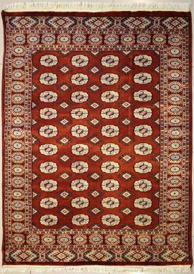 4'8x6'0 Bokhara Jaldar Area Rug with Wool Pile - Special Mori Bokhara Elephant Foot Design | Hand-Knotted in Red