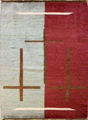 4'1x6'0 Gabbeh Area Rug with Wool Pile - Pictorial Design | Hand-Knotted Multicolored | 4x6
