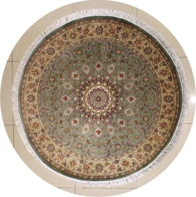 4'11x5'1 Pak Persian High Quality Area Rug with Silk & Wool Pile - Floral Design | Hand-Knotted in Grey