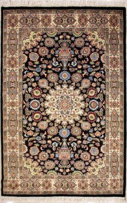 4'1x6'4 Pak Persian Area Rug with Wool Pile - Ardabil Medallion Design | Hand-Knotted in Black
