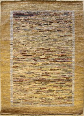 3'11x6'0 Gabbeh Area Rug made using Vegetable dyes with Wool Pile - Striped Design | Hand-Knotted Multicolored | 4x6 Double Knot Rug