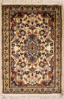 2'1x3'1 Pak Persian Area Rug with Silk & Wool Pile - Floral Design | Hand-Knotted in Ivory