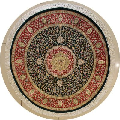 5'1x5'2 Pak Persian High Quality Area Rug with Silk & Wool Pile - Floral Design | Hand-Knotted in Green