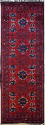 2'6x8'9 Caucasian Design Area Rug with Wool Pile - Tribal Khan Mohammadi Floral Design | Hand-Knotted in Red