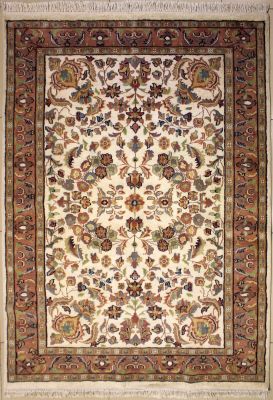 4'8x6'7 Pak Persian Area Rug with Silk & Wool Pile - Floral Design | Hand-Knotted in Ivory