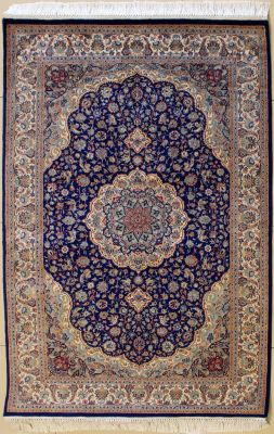 4'0x6'3 Pak Persian High Quality Area Rug with Wool Pile - Floral Special Quality Medallion Design | Hand-Knotted in Blue