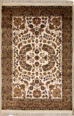 4'3x6'4 Pak Persian Area Rug with Silk & Wool Pile - Floral Design | Hand-Knotted in Ivory